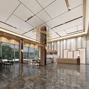 新中式酒店大堂3D模型下载